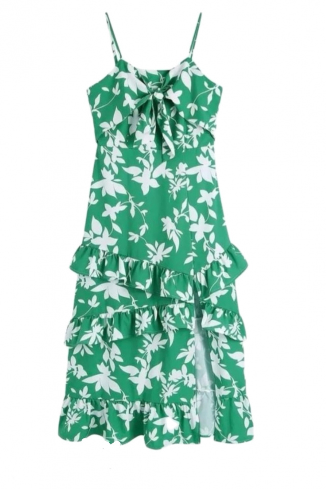 Green and White Dress